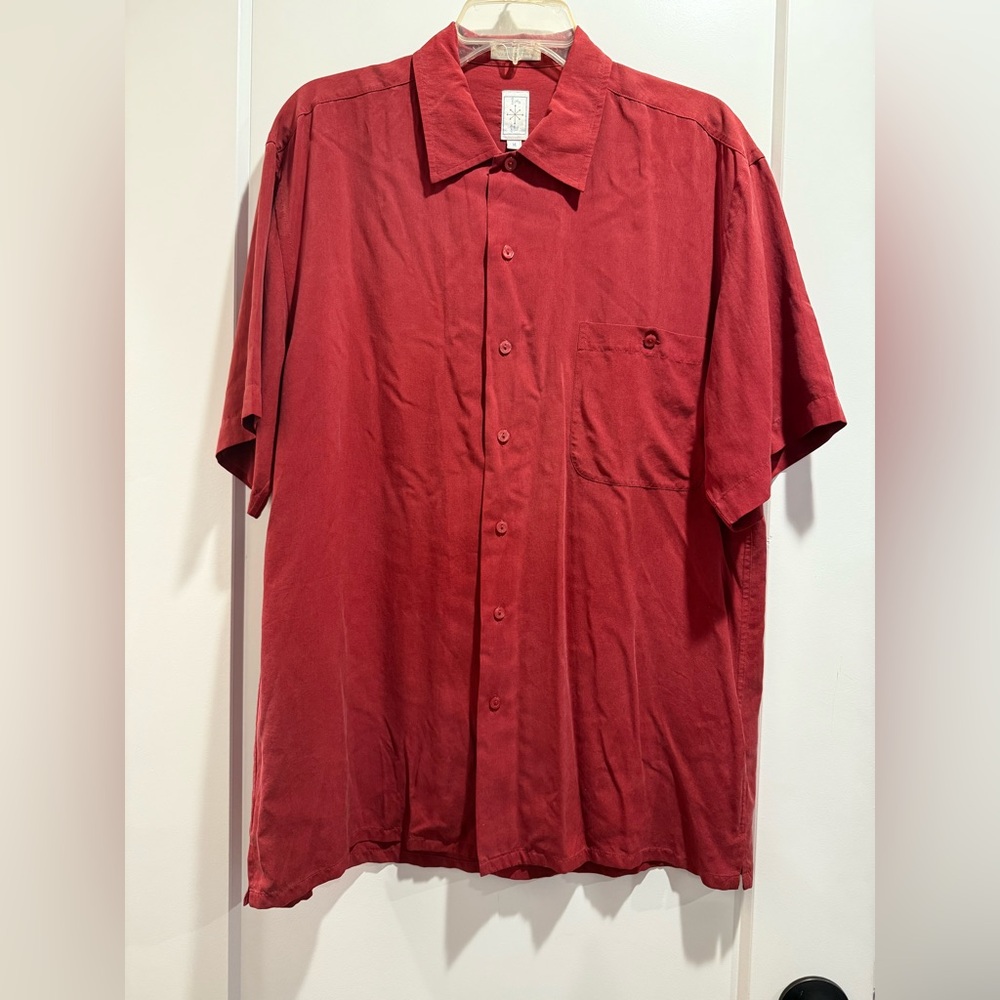 Bumka Bibas Men's Red‎ Casual Button Down Shirt 100% Silk Size M